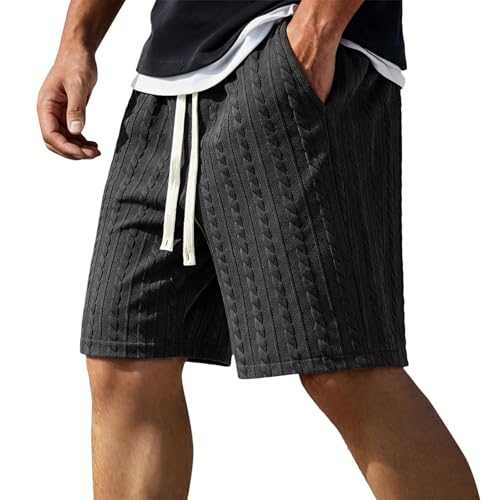 Bermuda homme coton léger short été ample cordon serrage pantalon court décontracté unie
