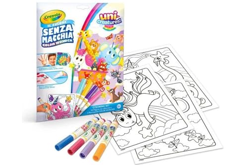 CRAYOLA - Color Wonder, Coloring Set con 18 Pagine da colorare e 4 Pennarelli Senza Macchia, soggetto Unicreatures, Attività Creativa per Bambini, età 3,4,5 Anni, cod. 25-2905