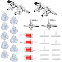 2 PCS 1-Way and 2 PCS 2-Way Air Flow Control Lever Valve Distributor Splitter Aquarium Air Pump Accessories, 4 Check Valves and 10 Fish Tank Suction Cups, 5 T and 5 Straight Connector