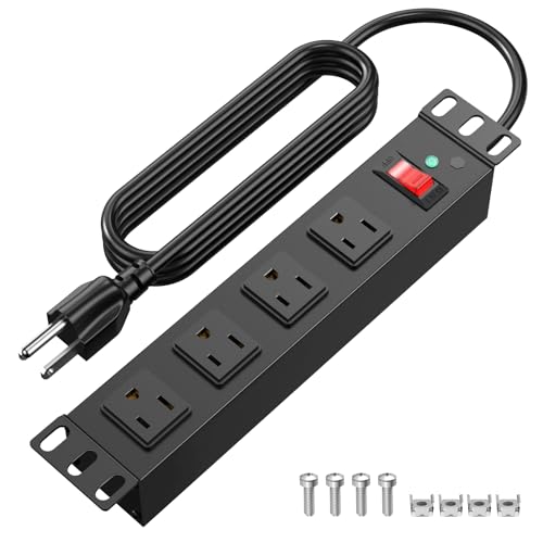 10 inch Rack PDU 4 Outlets Rack Mount PDU Power Strips 1U Rack Mount Rack Mount Power Strips for 10 Mini Server Cabinets/Rack 1200J Surge Protection/15A Overload Switch 6FT 14AWG Extension Cord
