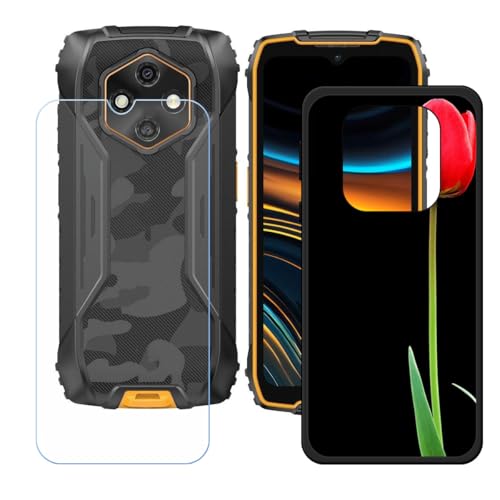 LCEHTOGYE �K�p Ulefone RugKing 4 Pro +�����K���X�X�N���[���v���e�N�^�[�p�P�[�X�A�K�p Ulefone RugKing 4 Pro (6,56")�ƌ݊����̂���u���b�N�\�t�gTPU�V���R���Q���P�[�X�ی�J�o�[ LH28