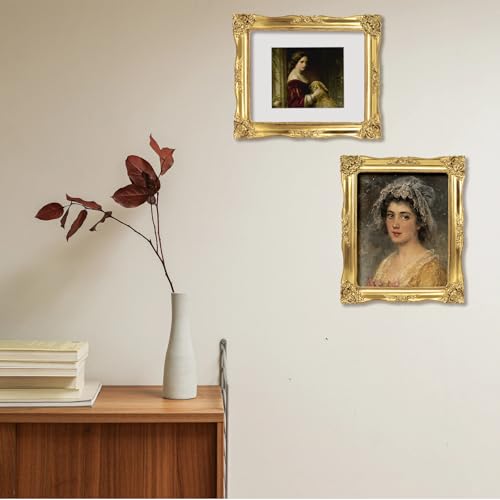 Image of 8x10 Picture Frame Gold Vintage Picture Frames Antique Baroque | Wall or Tabletop Display, Real Glass, Fits 8x10 or 5x7 Photo with Mat