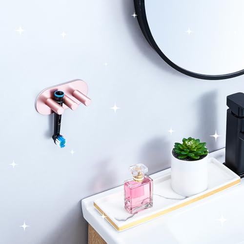 GGQ Zahnbürstenhalter Wand Ohne Bohren Elektrische Zahnbürste Halter, Aufsteckbürsten Halterung, Selbstklebend Zahnbürstenkopf Halter für Bad Zahnbürsten Aufbewahrung (Roségold, Klein) 6