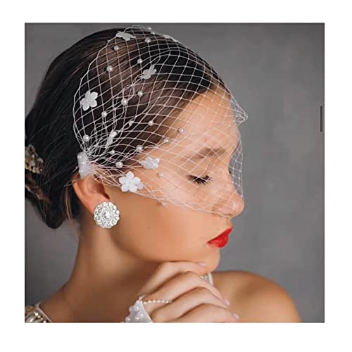 Velo de Novia Vintage, Flores de Organza, Accesorios Nupciales, tocados con Cuentas, Peine de Ambos Lados, Accesorios fijos para Mujer para Tomar Fotos