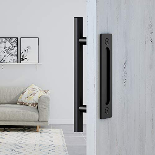 Faithland 12" Heavy Duty Pull And Flush Door Handle Set In Black, Sliding Barn Door Handle - Fit Doors Up To 2 3/8'' - Pack Of 2 #TOP3