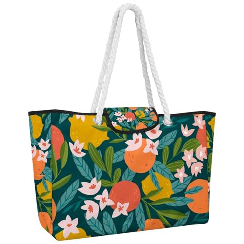 VAPOKF Bolso de mano grande para mujer, bolso de hombro con asa superior para viajes, trabajo, escuela, compras, frutas tropicales, cítricos, multicolor, 14.5x20.8x5.5in/37x53x14cm
