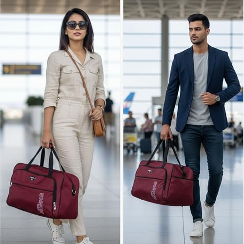 Image of 45L Large Travel Duffle Bag for Men & Women | Waterproof Multi Compartment Duffel Bag for Travelling | Gym Sports Weekend Cabin Luggage Bag (Maroon)