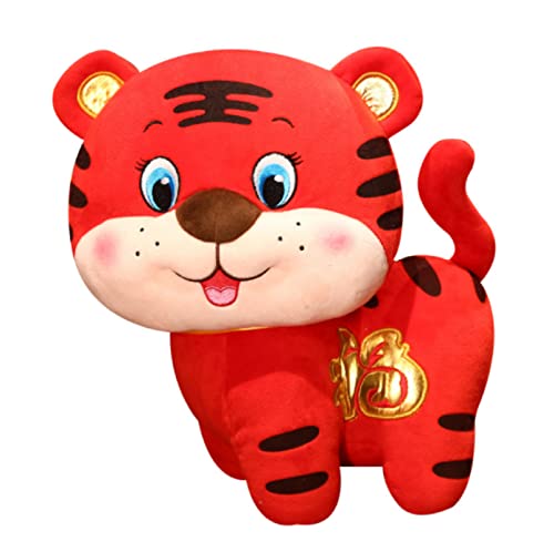JunziWing Poupée en Peluche Tigre Chanceux, Coussins en Peluche Tigre Doux, Décorations pour La Maison Rouges, Cadeaux De Nouvel an pour Les Petites Amies 50 Cm Cover