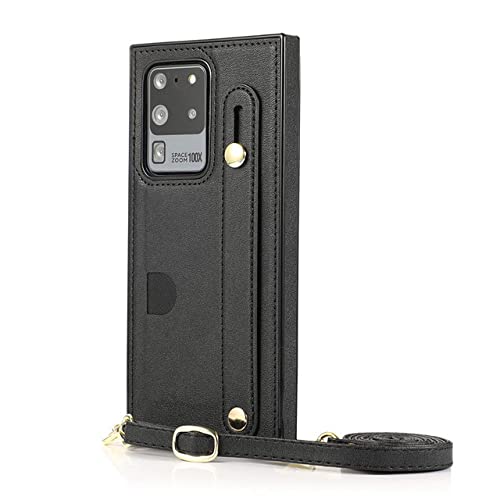 Étui en cuir à bandoulière noir pour Samsung S21 Ultra et Galaxy Note 20