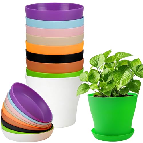ZoneYan 10PCS Coloré Pot à Fleurs, Pot à Fleurs avec Plateaux, Plastique Pots Plante, Godets Semis avec Soucoupe, Coloré Pots Pépinière, Plastique Godets...