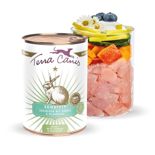 Terra Canis Kaninchen, Kürbis & Blaubeere - Sensitiv Nassfutter, 400g I Premium Hundefutter für verdauungssensible Hunde I Allergenfrei, getreidearm & leicht verdaulich
