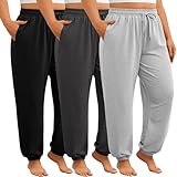 Evervibe 3 Pack Women's Plus Size Sweatpants, Drawstring Loose Fit Joggers Pants Comfy Casual Athletic Pants with Pockets(Black, Dark Gray, Light Gray,3X-Large)