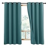 NICETOWN Small 100% Blackout Curtains with Same Color Liners, Thermal Insulated 2-Layer Lined Drapes, Energy Efficiency Window Draperies for Infant Nursery (Sea Teal, 2 Panels, 52W x 45L)