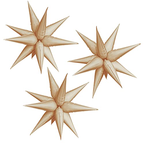 Image of 3pcs 26inch caramel Star foil balloons.blush Explosion Star burst star balloon-Spike cone balloon for birthday party decorations,wedding,Bachelor party