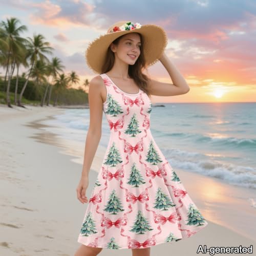 Image of Dreaweet Casual Sleeveless Dresses for Women Girls, Round Neck Tank Dresses with Pockets Summer Sundress Size XS-4XL