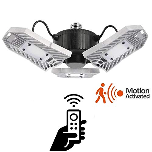 Motion Activated LED Garage Lights, 60W Adjustable Trilights Garage Ceiling Light, High Bay Deformable LED Corn Light Bulbs with Motion Sensor 6000LM 6000K, HID HPS Metal Halide Lamps 300W Equiv.