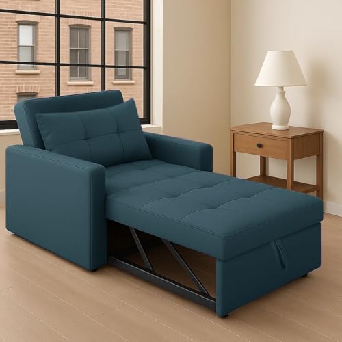 Image of CASASTYLE Trissa 1 Seater Pull-Out Premium Fabric Sofa Cum Bed Sofa Set for Living Room (Teal Fabric)