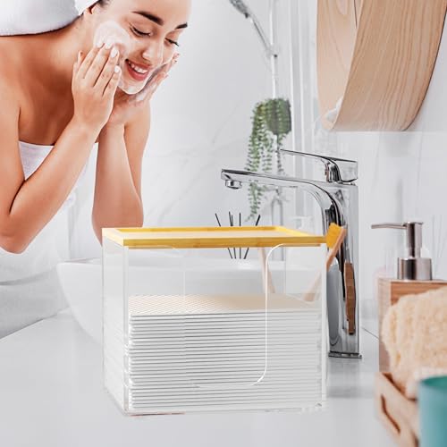SUBEKYU Disposable Face Towel Holder Box, Acrylic Facial Container for XL Clean Skin Club, Large Storage with Bamboo Lid, for Bathroom, Vanity Makeup by SUBEKYU - Used condition - Image 6