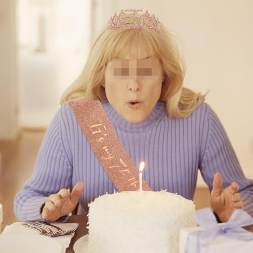 Roségold 75th Geburtstags Krone und Schärpe Mädchen 75. Geburtstag Deko Strass Geburtstag Tiara Prinzessin Krone Queen Tiara Geburtstagsschärpe Girls 75 Geburtstag Dekoration Party Kleidung Zubehör