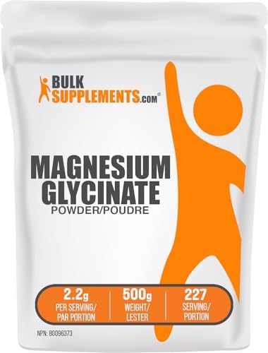 BulkSupplements.com Magnesium Glycinate Powder - Magnesium Supplement, Unflavored & Gluten Free, 2.2g per Serving, 500g (1.1 lbs) (Pack of 1)