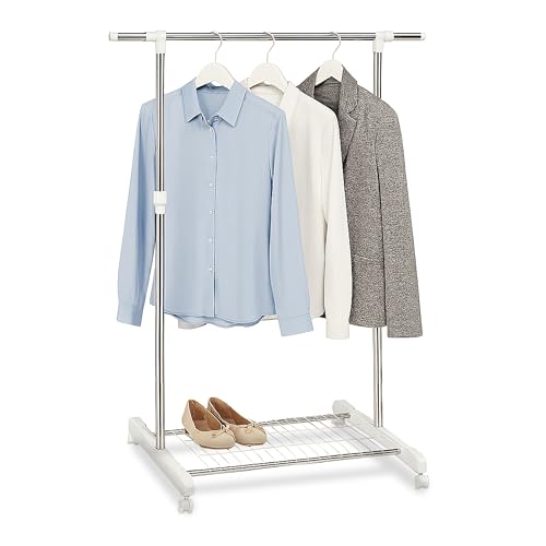 Perchero móvil regulable de acero, burro para ropa extensible con ruedas y balda 2