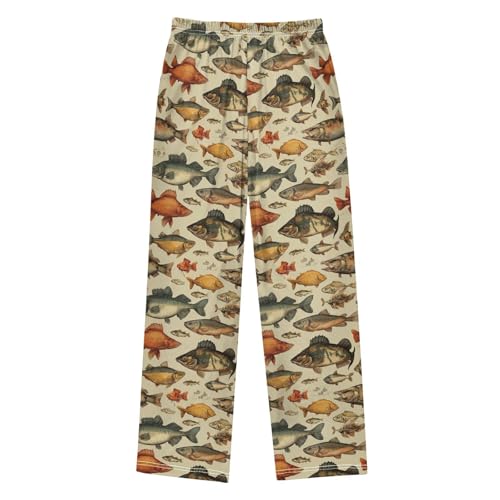 Vintage Fishes Pattern Pajama Pants Soft PJ Bottoms Lounge Pants for Sleepwear Sport Size 6–14 Years2