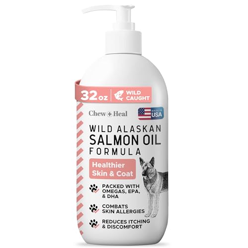 Wild Alaskan Salmon Fish Oil for Dogs - 32 oz. of Fish Oil Formula - Pump Cap Bottle - Contains Omega-3 and 6, Vitamin D, EPA, and DHA for Healthy Skin and Coat