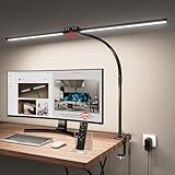 Jeebel 24W LED Skrivbordslampa Justerbar 1800LM 80cm Dubbla Huvuden Klämlampa med Fjärrkontroll, 9,5cm Klämma, 360° Flexibel Svanhals, Ögonskydd, Timing, 10 Färgtemperaturer & 10 Ljusstyrkenivåer