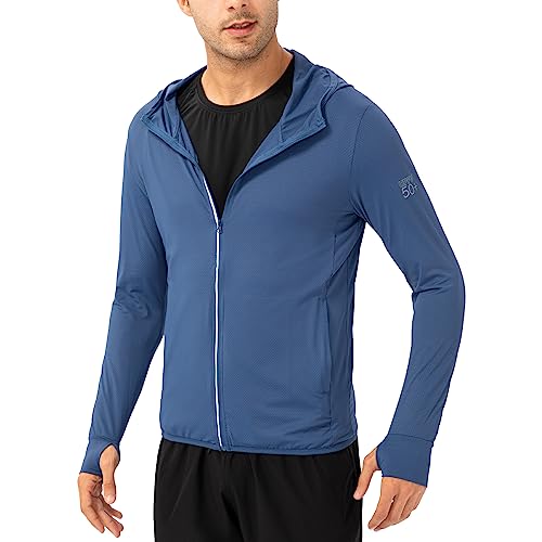 Veste de Course à Pied pour Homme Protection Solaire UPF 60+ UV Zippée Jakcets de Sport Légères Manches Longues Respirant Chemise avec Trous de Pouce pour Fishing Voyage Randonnée Cyclisme