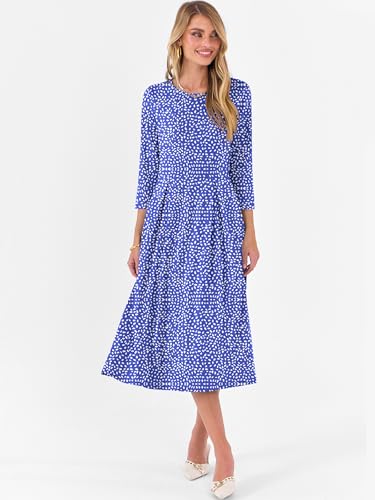 Prinbara Women's 3/4 Sleeve Midi Dresses 2025 Fall Casual Boho A-Line Flowy Swing Summer Floral T Shirt Dress with Pockets2