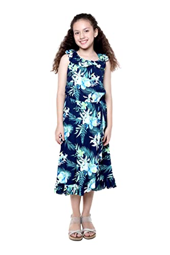 Image of Family Matching Hawaiian Clothes, Orchid Breeze Navy | Lightweight 100% rayon • Family matching outfits • Beach vacations • Luaus • Cruises • Family photos