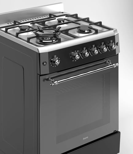 Ferre F6IP40GF-IBL-RETRO 60cm Freestanding Gas Cooker With Wok Burner & Turbo Fan - Shiny Stainless Steel & Black - Image 4