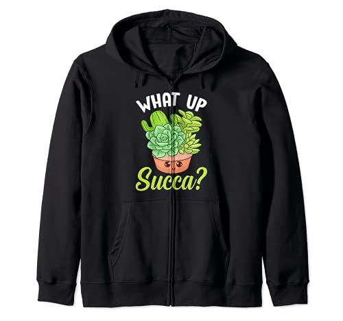 Cute & Funny What Up Succa? Punny Succulent Cactus Pun Sudadera con Capucha