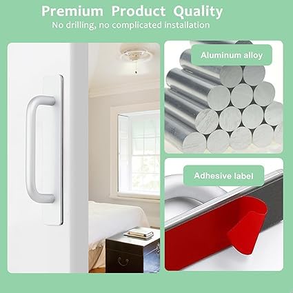 Image of 3-Pack No Drill Door Handles,Cabinet Handle,Heavy Duty Aluminum Alloy, Silver Finish, 148mm Length, Easy Installation for Kitchen Cabinets, Drawers, Glass Doors, Rental Apartments