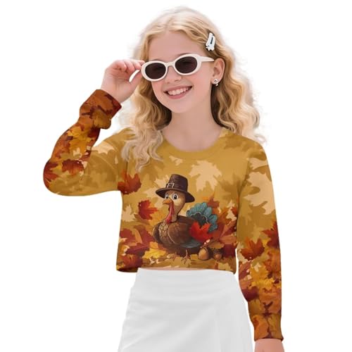 Girls Long Sleeve Shirts 5-14 Crewneck Long Sleeve Crop Tops for Kids Sweatshirts for School