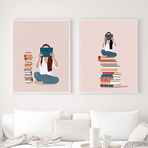 Toile bohème femme lecture déco chambre fille 50x70cm