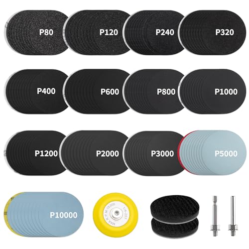 Senmai Tools 130 PCS 3 Inch Sanding Discs Hook and Loop 80-10000 Grits with 1/4