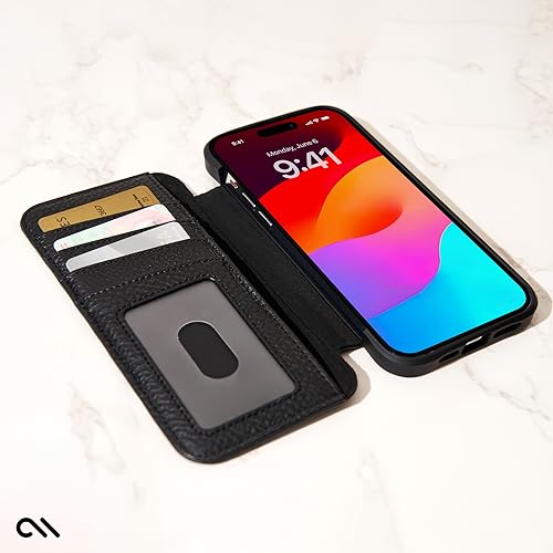 Étui portefeuille iPhone 15 Plus Case-Mate cuir véritable MagSafe noir - 5