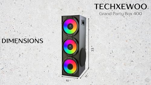 Image of Grand Party Box 400, 250 W Peak Power Home Theater Tower Speaker with Bluetooth 5.0, Powerful 10 inch Woofer, RGB Lightshow, USB /FM /Mic Inputs, 220V