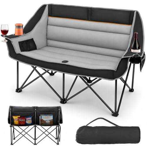 HOPERAN Double Camping Chair 660lb Camping Couch Oversized Folding Loveseat