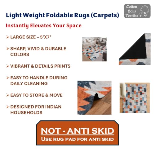 Image of Cotton Bolls Textiles Rugs for Living Room 5x7 Feet Large Size | Lightweight Foldable Carpet for Bedroom & Hall | Easy to Handle During Daily Cleaning | Travel Friendly Printed Rug | Multicolor