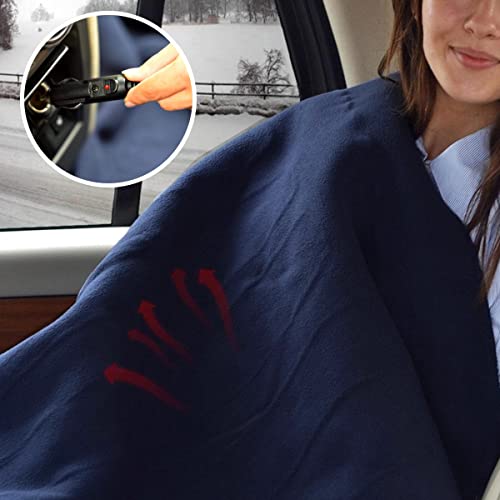 Image of Big Ant Electric Car Blanket 12V Heated Car Blanket with 4 Hours Auto Off, Fast Heating Level Electric Blanket for Car Truck SUV RV Car Electric Blanket 58 inch x 42 inch (Navy Blue, Upgrade Model)