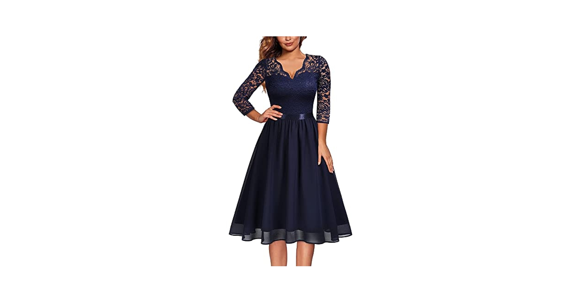 Amazon.com: 3/4 Sleeve Lace Patchwork Swing Dress Rockabilly