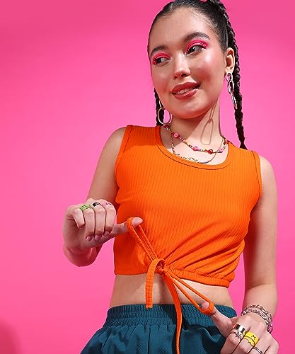 Image of POPWINGS Casual Solid Ribbed Crop Top for Women || Sleeveless Crop Top for Women || V-Neck Crop Top for Women || Women Crop Top for Summer