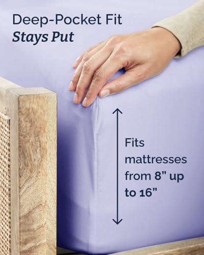 Image of Twin XL 4 Piece Sheet Set - College Dorm Room Essentials - Lavender | Ultra Soft Dorm Bedding Set, 8 inch to 16 inch Inch Deep Pockets, 1 Flat & 1 Fitted Sheet & 2 Pillowcases, Wrinkle & Fade Free