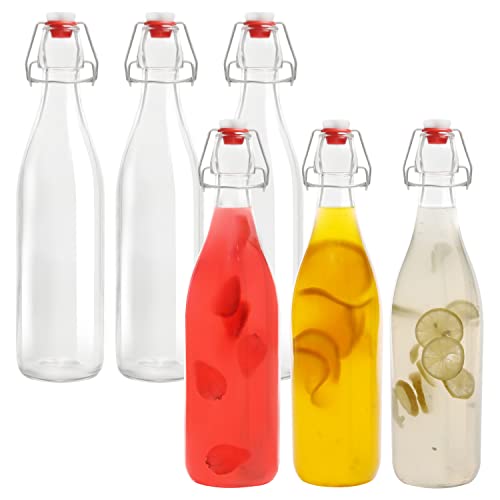 Kurtzy Glass Swing Clip Top Airtight Bottles (6 Pack) - 960ml/32.46oz Bottle Set - Traditional Vintage Clear Flip Top Preserve Bottles for Brewing, Beverages, Beer, Oil, Vinegar, Kombucha & Water