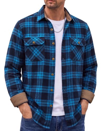 Image of Cotrasen Mens Flannel Shirts Cotton Plaid Button Down Shirt