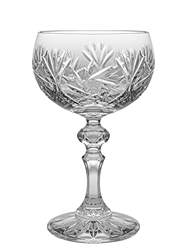 Champagne Glasses - Flute - Saucer - Belle Coupe - Set of 6 Glasses - Hand Cut Crystal - Beautifully Designed - Each Glass is 7.5 oz. - by Barski - Made in Europe