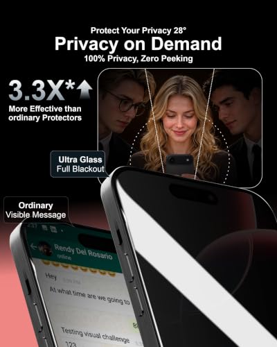 Image of Affix 2 Pack for Privacy iPhone 16 Pro Max Full Coverage Tempered Glass, Screen Protector Guard with Easy Fix Installation Tool, 9H Hardness Shatterproof, HD Clear Scratch Resistant