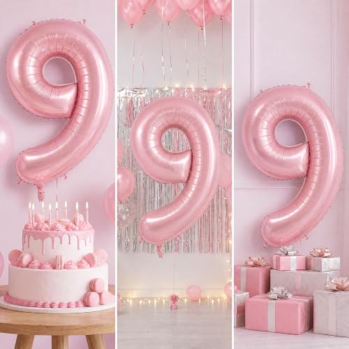 Image of SINBEE Pink 9 Number Balloon, 40 Inch, Mylar Foil, for Birthday Party Decorations, Girls